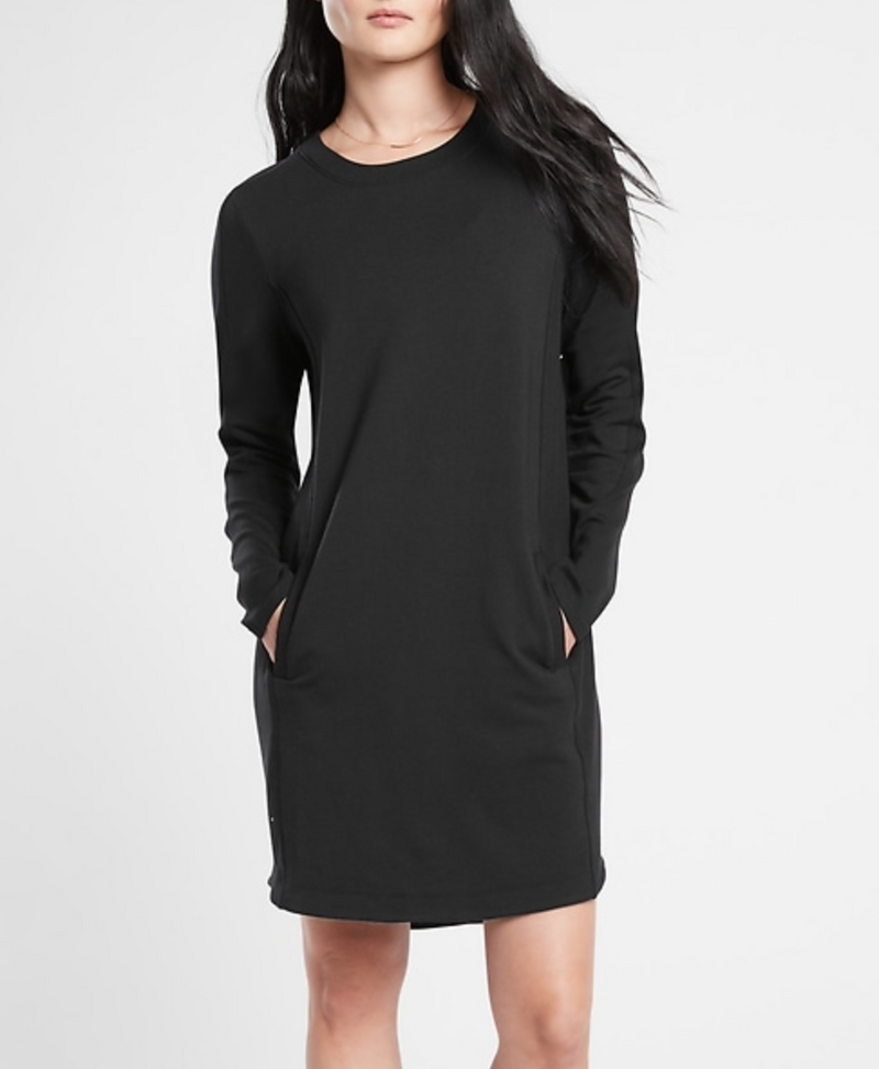 Athleta Black Long Sleeve Pocket Soft Cozy Balance Dress