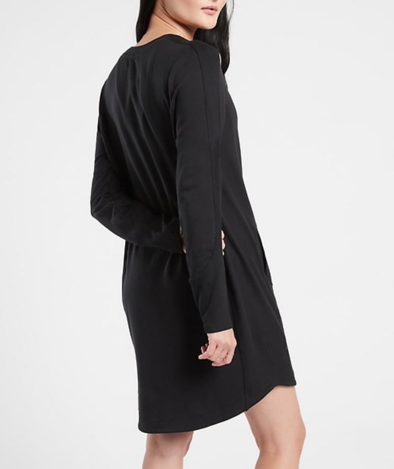Athleta Black Long Sleeve Pocket Soft Cozy Balance Dress