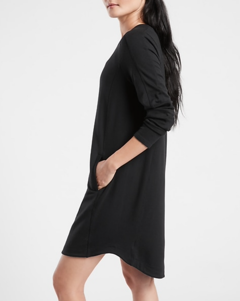 Athleta Black Long Sleeve Pocket Soft Cozy Balance Dress