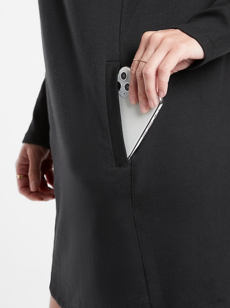 Athleta Black Long Sleeve Pocket Soft Cozy Balance Dress
