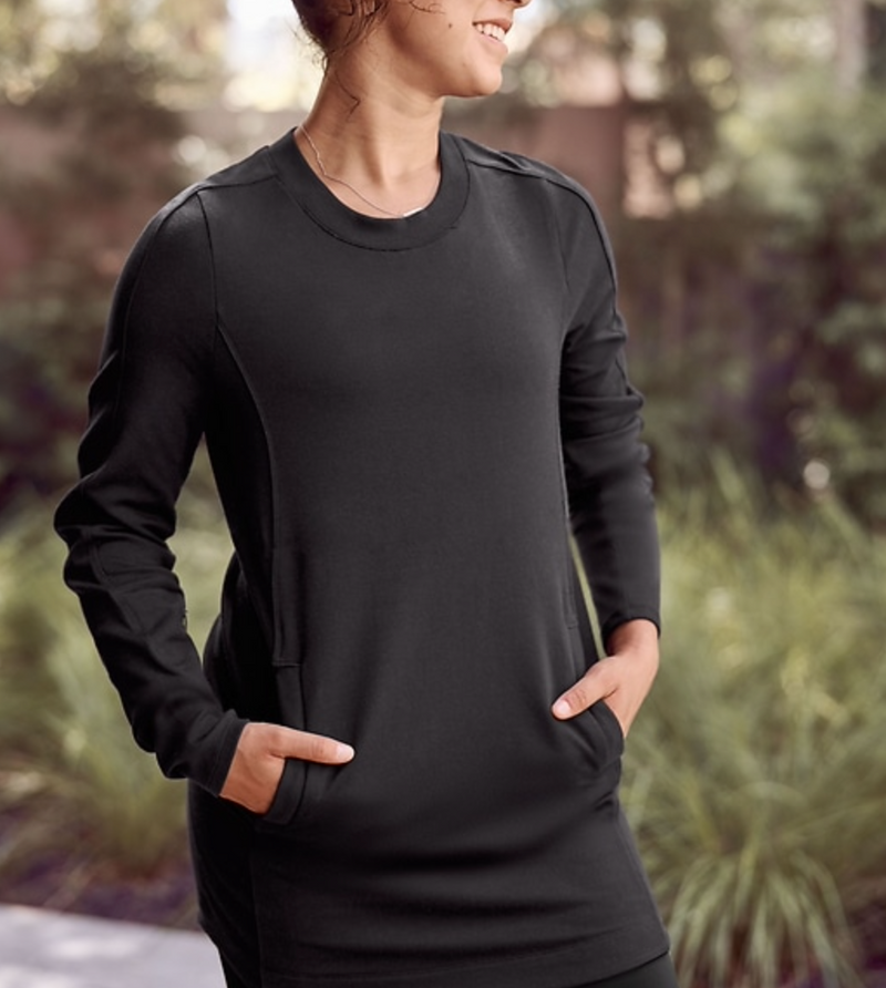 Athleta Black Long Sleeve Pocket Soft Cozy Balance Dress
