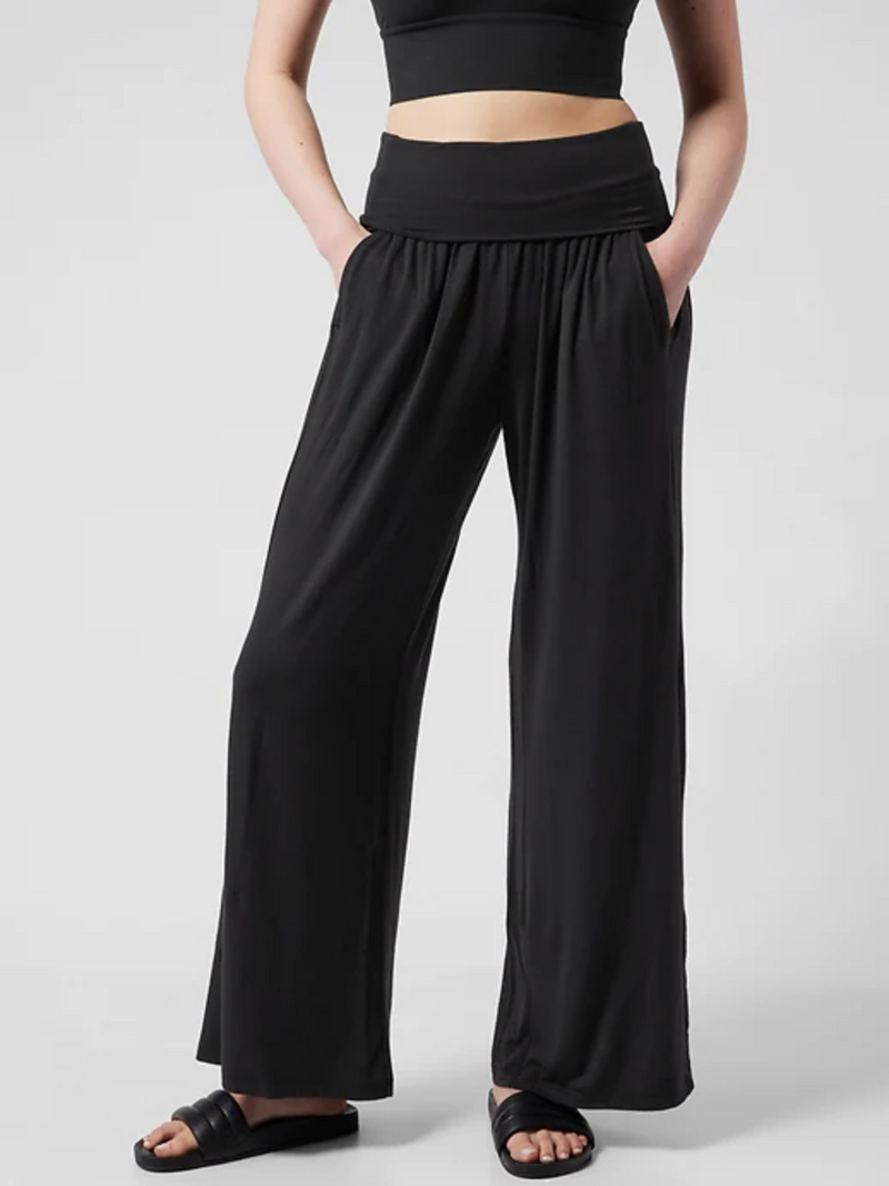 Athleta Black Soft Lounge Elastic Waist Wide Leg Studio Pant