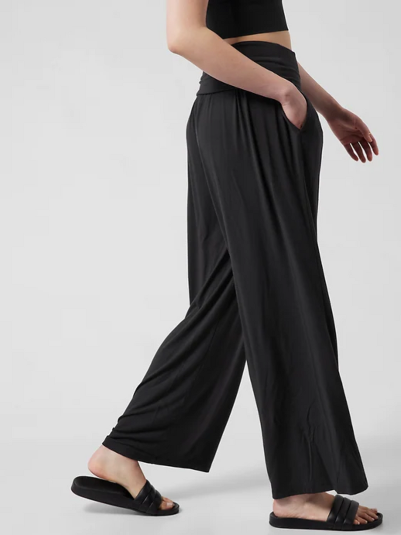 Athleta Black Soft Lounge Elastic Waist Wide Leg Studio Pant