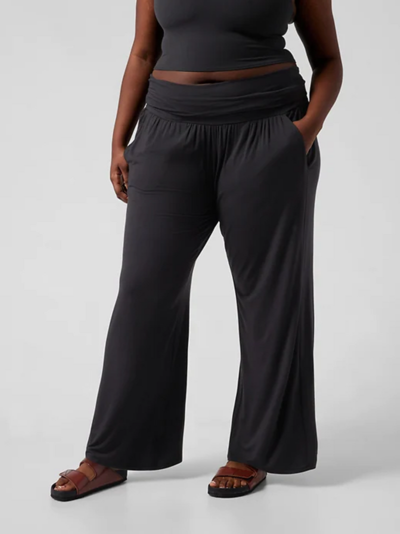 Athleta Black Soft Lounge Elastic Waist Wide Leg Studio Pant
