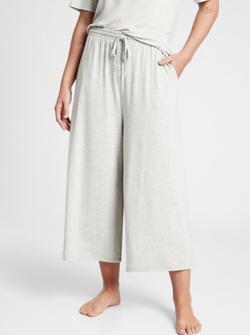 Athleta Light Gray Heather Nighttime Bliss Sleep Wide Leg Crop Pajama Pant