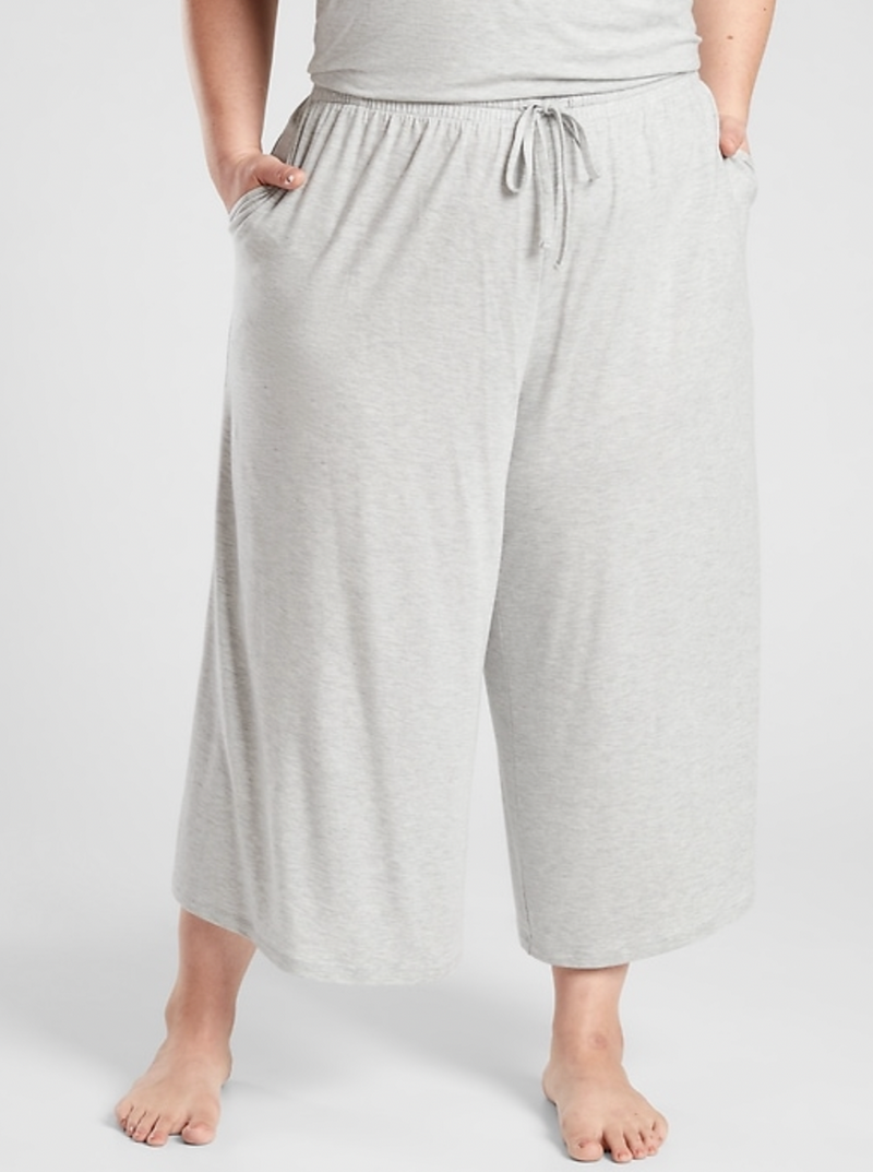 Athleta Light Gray Heather Nighttime Bliss Sleep Wide Leg Crop Pajama Pant