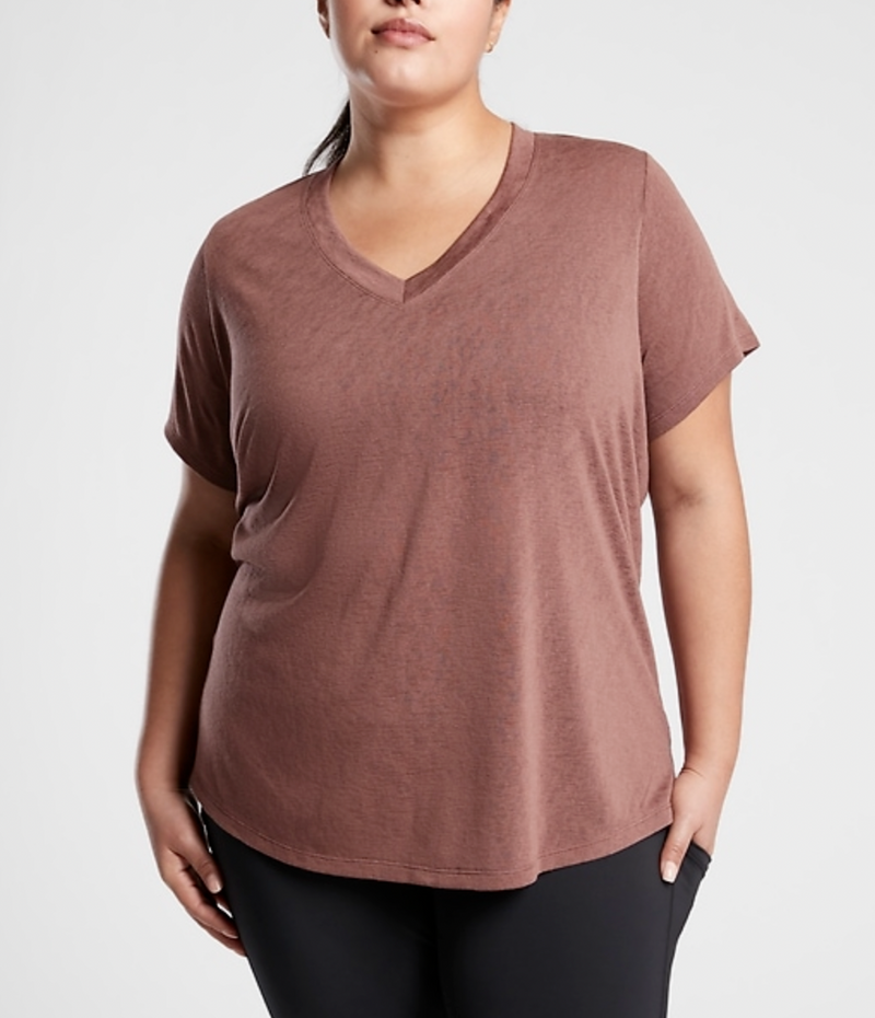 Athleta Heart Rose Scoop V-Neck Short Sleeve Breezy Tee Top