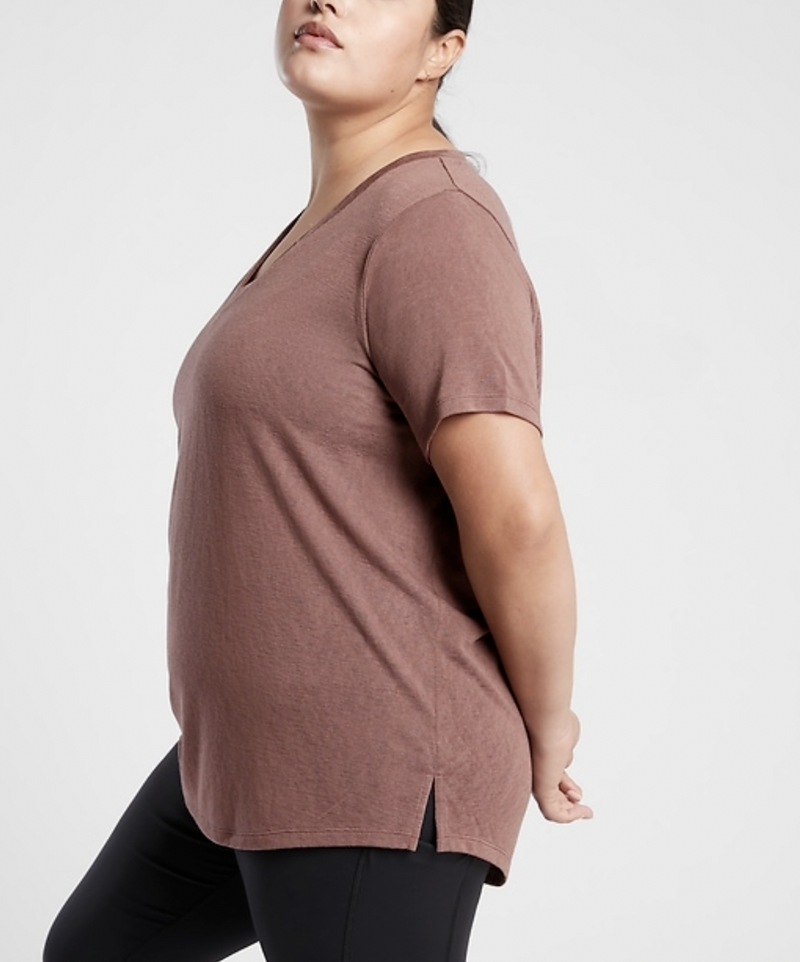 Athleta Heart Rose Scoop V-Neck Short Sleeve Breezy Tee Top