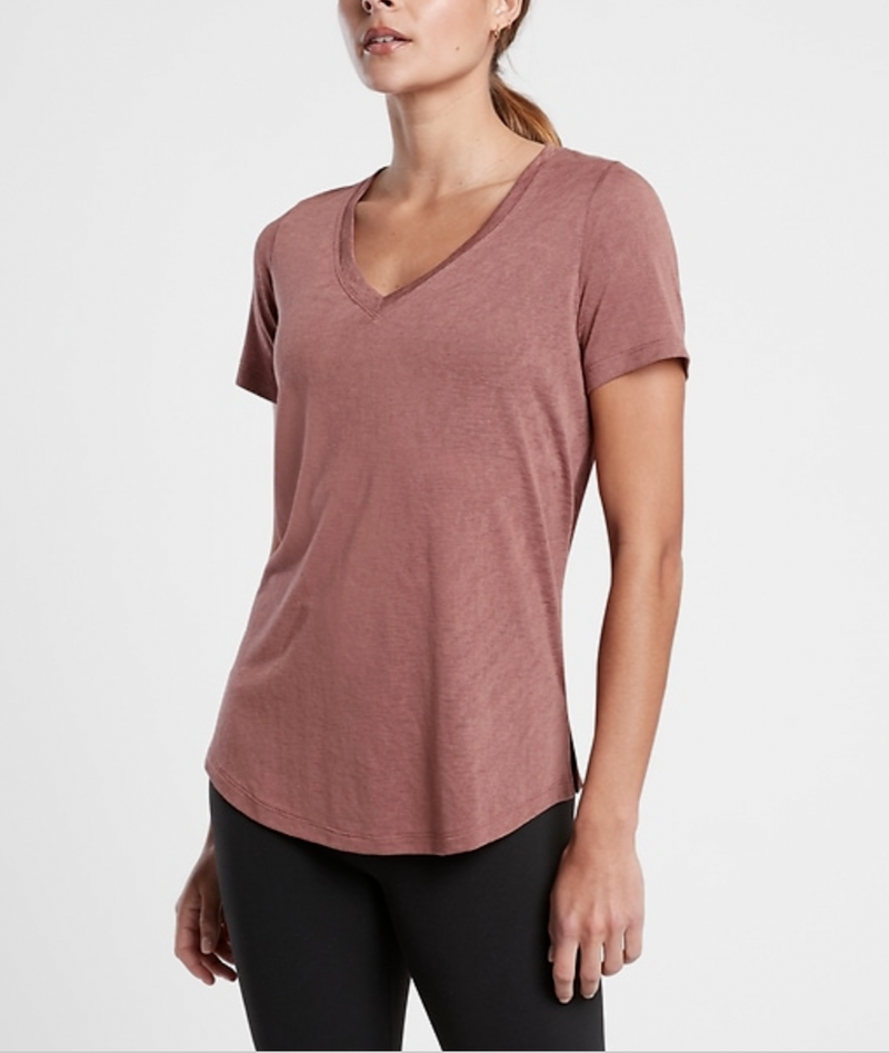 Athleta Heart Rose Scoop V-Neck Short Sleeve Breezy Tee Top