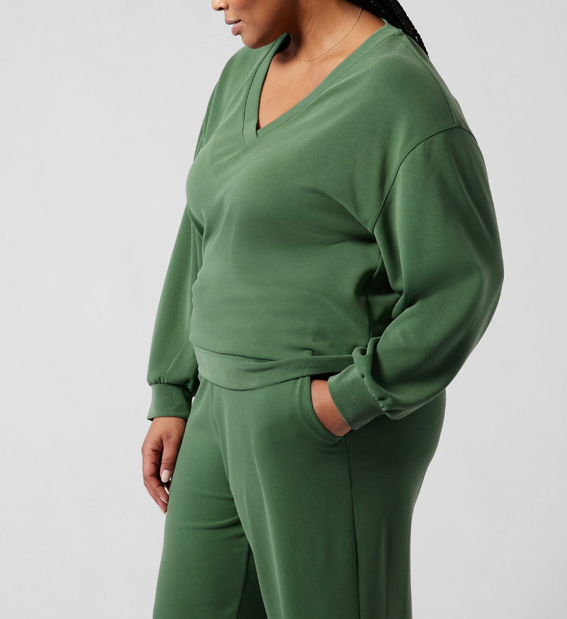 Athleta Green V-Neck UPF 50+ Seasoft Willow Sweatshirt