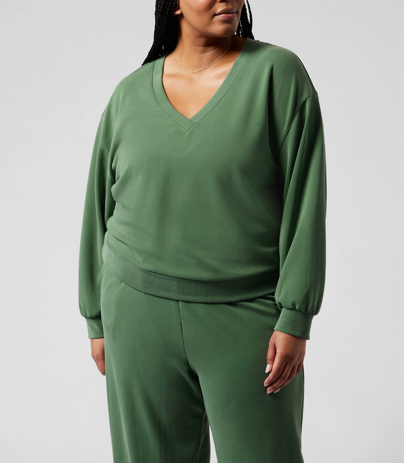 Athleta Green V-Neck UPF 50+ Seasoft Willow Sweatshirt