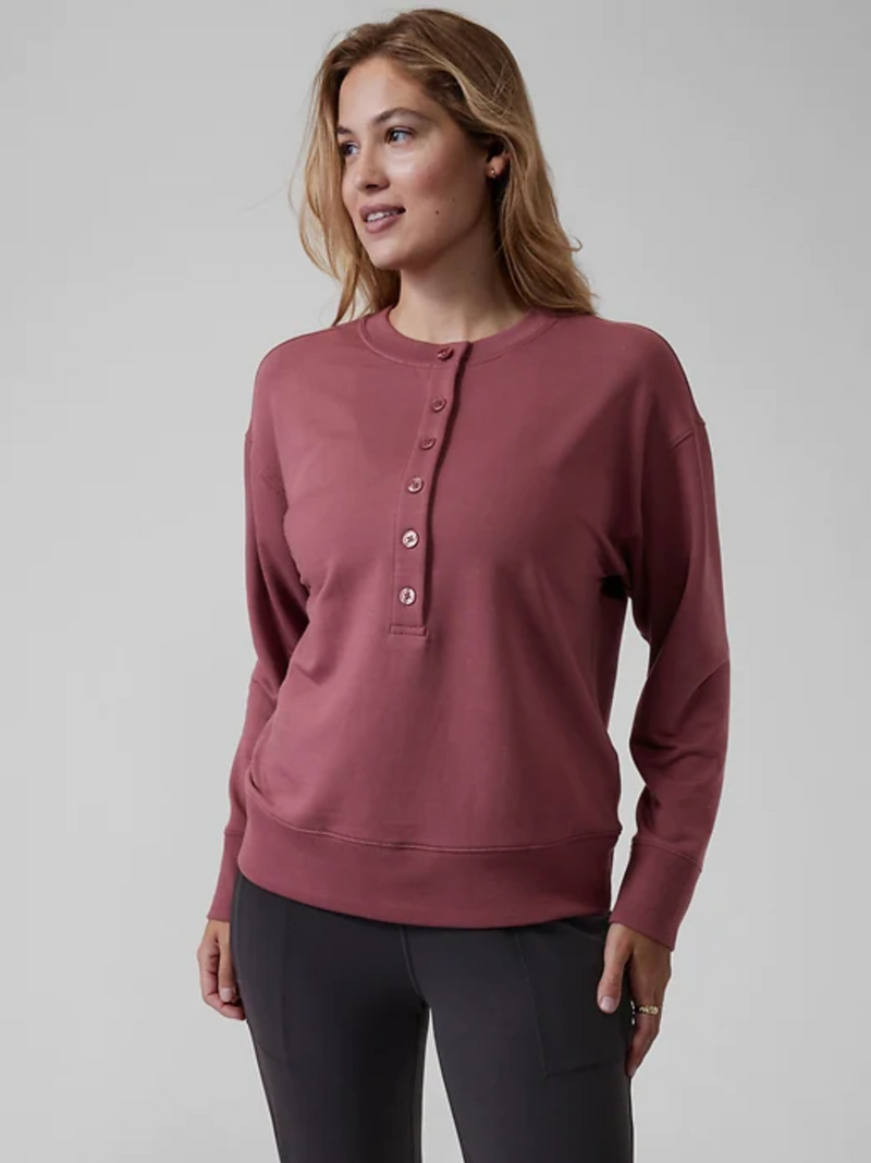 Athleta Tawny Rose Long Sleeve Balance Henley Sweatshirt