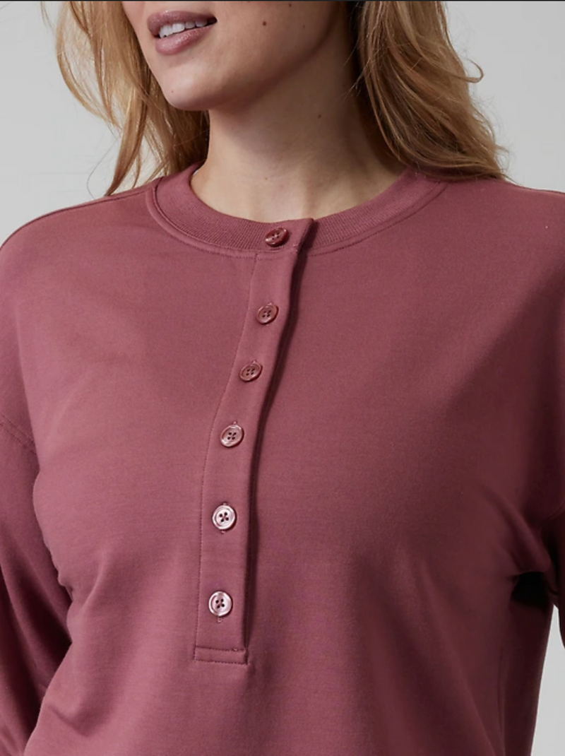 Athleta Tawny Rose Long Sleeve Balance Henley Sweatshirt