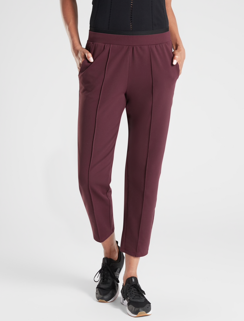 Athleta Studio Burgundy Elastic Waist Venice Pintuck Pant