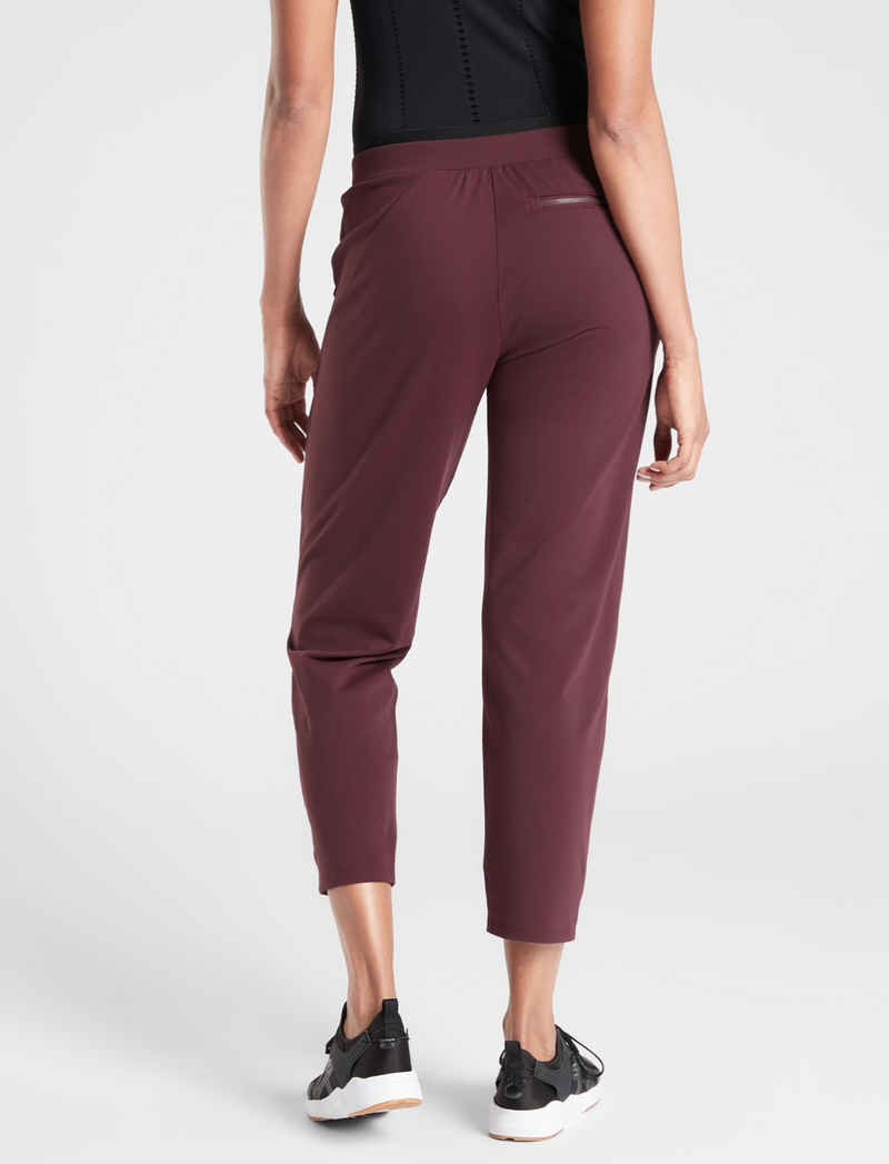 Athleta Studio Burgundy Elastic Waist Venice Pintuck Pant