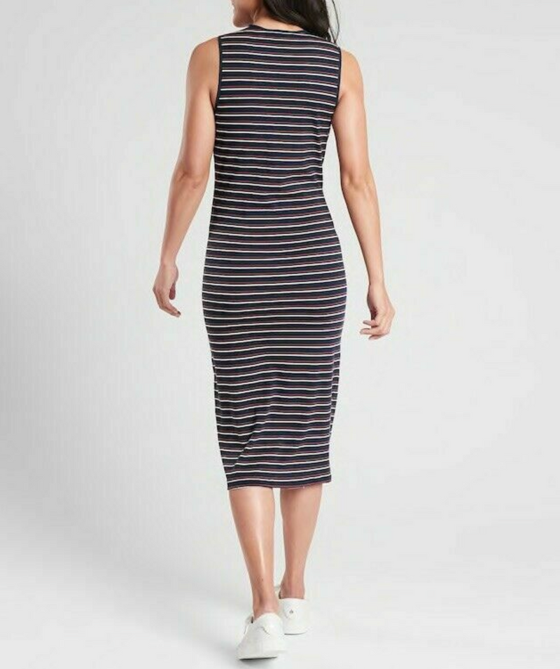 Athleta Navy Blue White Sleeveless Striped Sunstream Midi Dress