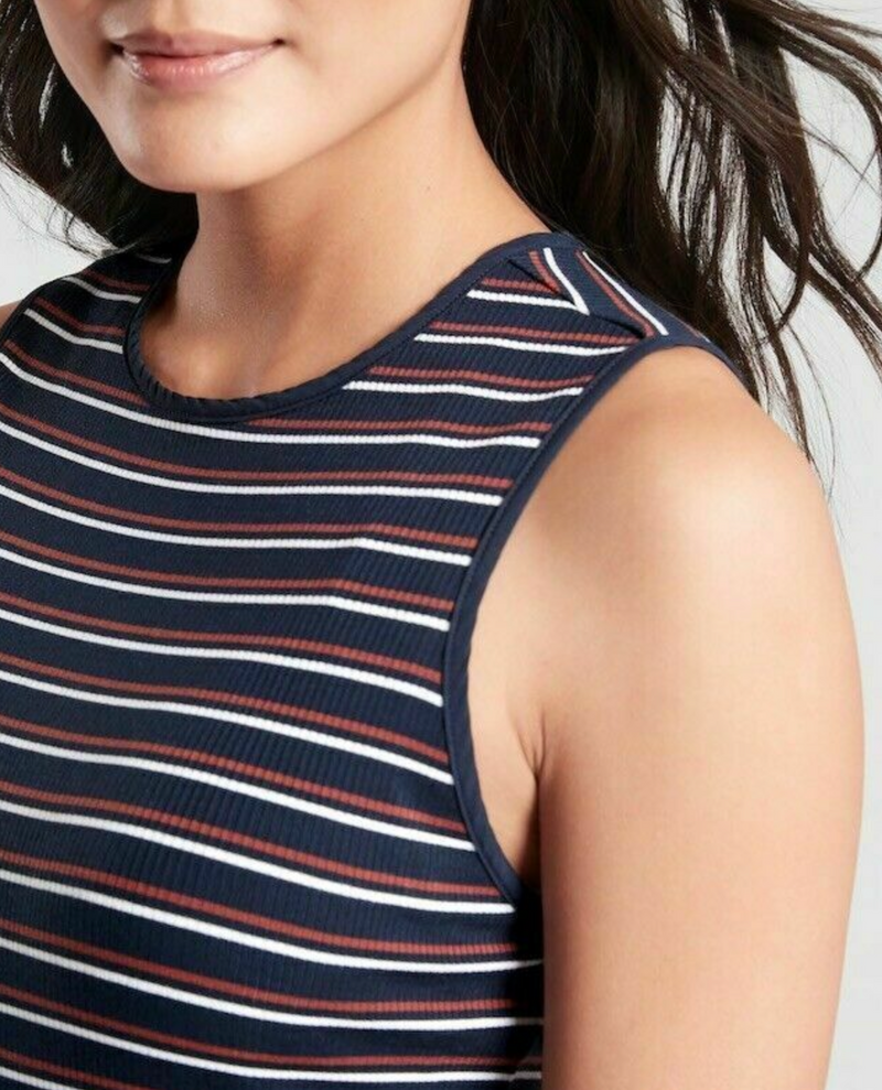 Athleta Navy Blue White Sleeveless Striped Sunstream Midi Dress