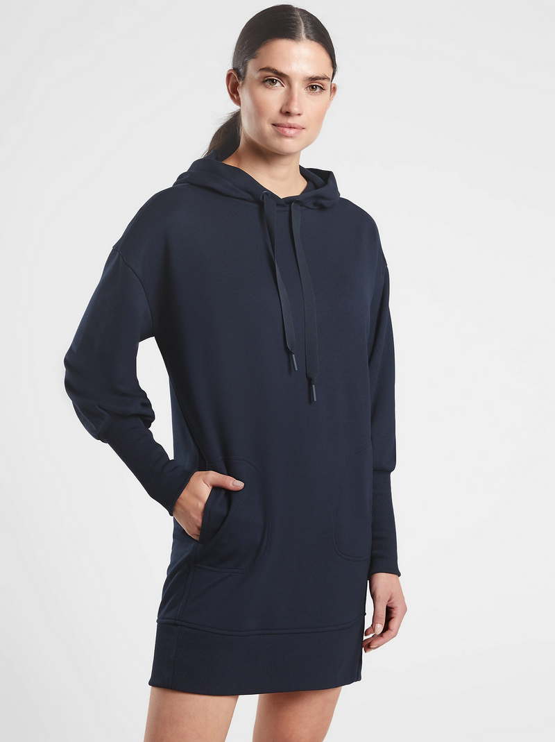 Athleta Navy Blue Long Sleeve Mala Hoodie Dress