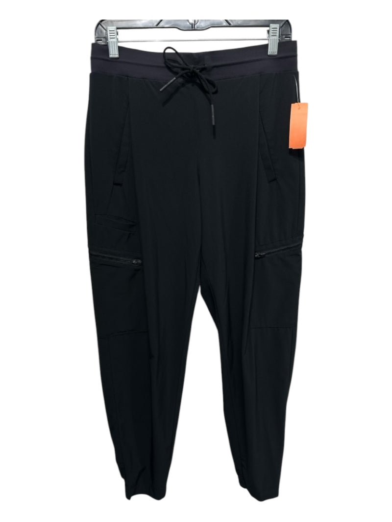 Athleta Size 6 Black Polyester Blend Elastic Waist Drawstring Zip Pockets Pants