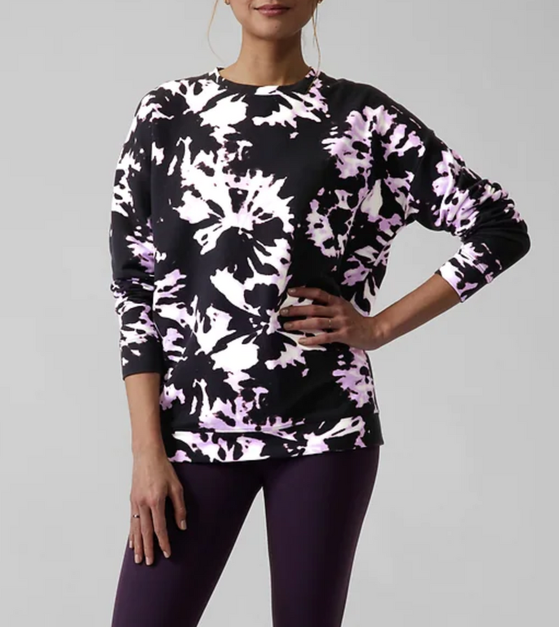 Athleta Willow Elfin Purple Balance Printed Pullover Sweatshirt