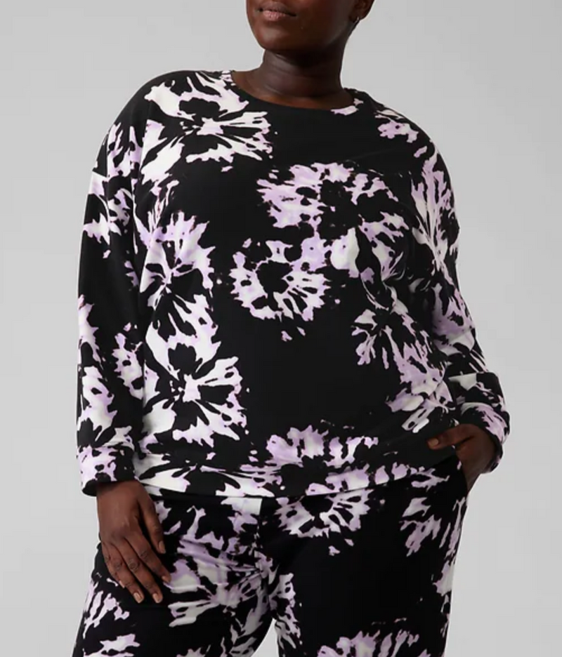 Athleta Willow Elfin Purple Balance Printed Pullover Sweatshirt