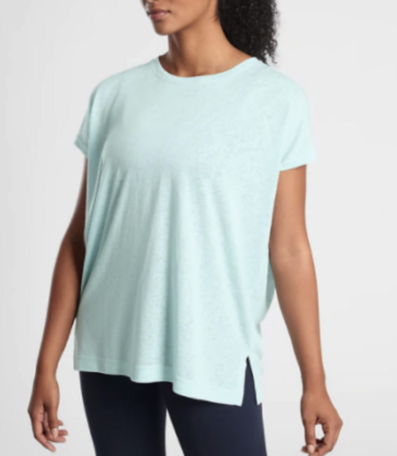 Athleta Gentle Blue Scoop Short Sleeve Release Breezy Tee
